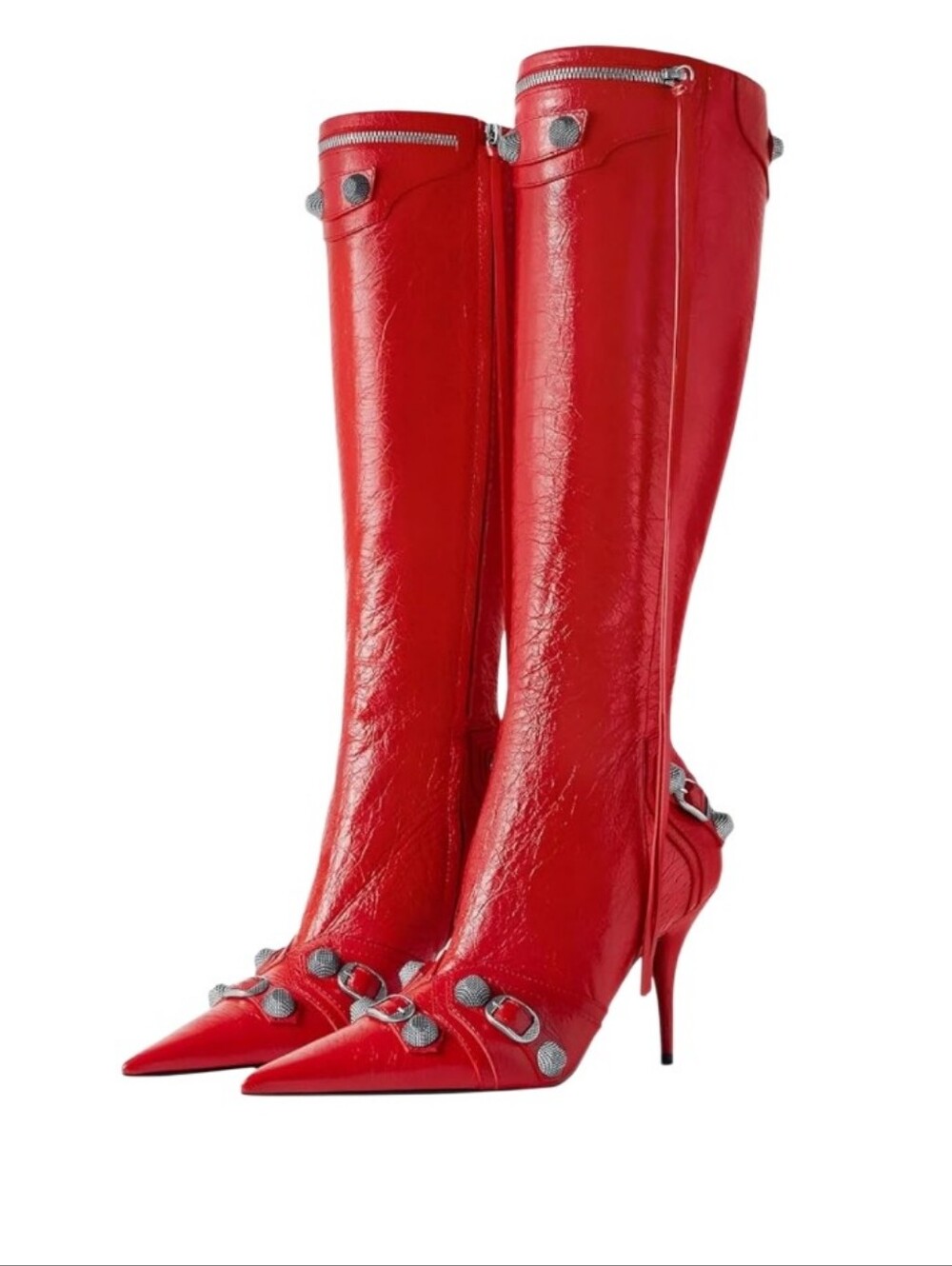 Red Pointed-Toe Knee-High  Moto Stiletto Boots Nwt Sz 8.5
